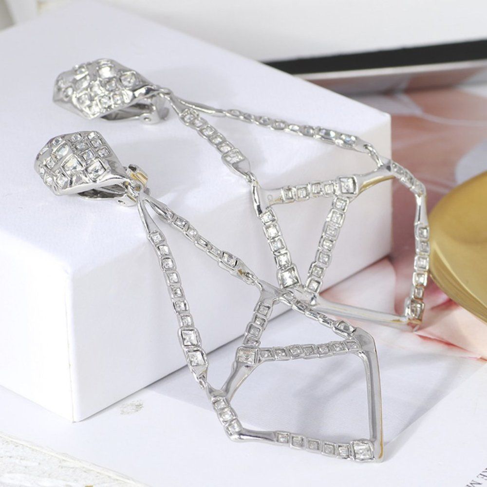 Alexis Bittar Miss Havisham Mosaic Crystal Geometric Earrings - SILVER CLIP-ON - Picture 7 of 9